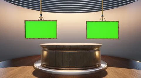 Backdrop For TV Shows .TV On Wall.3D Virtual News Studio Background Illustration