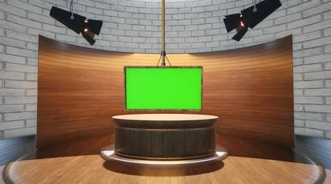 Backdrop For TV Shows .TV On Wall.3D Virtual News Studio Background Illustration