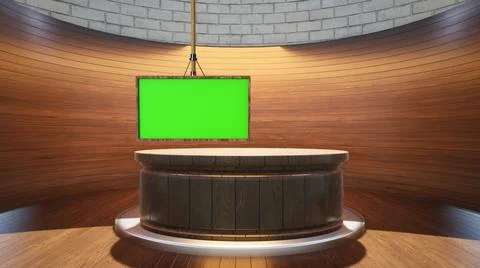 Backdrop For TV Shows .TV On Wall.3D Virtual News Studio Background Illustration
