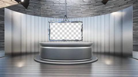 Backdrop For TV Shows .TV On Wall.3D Virtual News Studio Background Stock Illustration