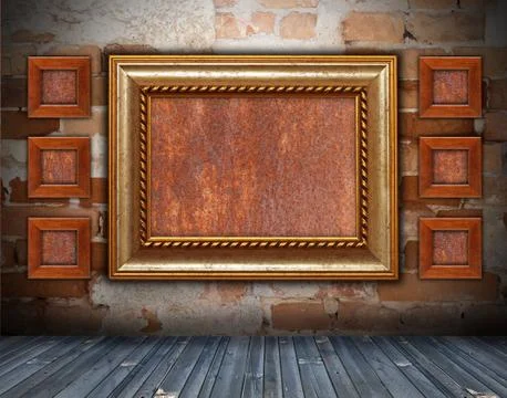 Backdrop with wooden frame on wall Stock Photos
