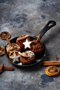 Backed apples with Chrismas Decoration Stock Photos