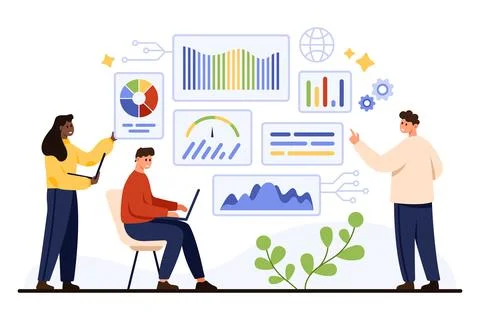 Backend Developers Analyzing Tech Interface Data Stock Illustration