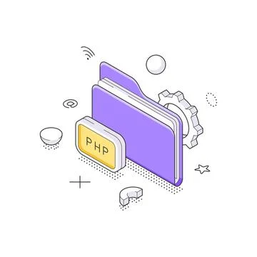 Backend Web Development With PHP Scripting Language Isometric Vector Illust.. Illustrazione stock