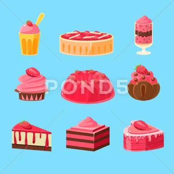 Backery With Strawberry Collection Stock Illustration
