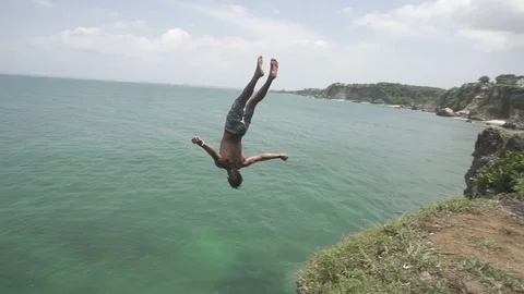 Backflip Off Bali Cliff Slow Motion Stock Footage 106785907