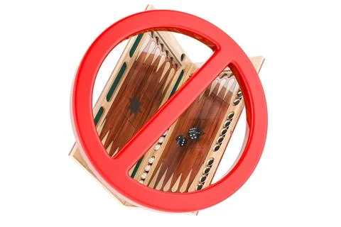 Backgammon, board game with forbidden symbol, 3D rendering Illustrazione stock