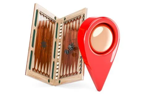 Backgammon, board game with map pointer, 3D rendering Stock Illustration