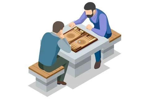 Backgammon board. Isometric backgammon board with chip and dice. Traditional Stock Illustration