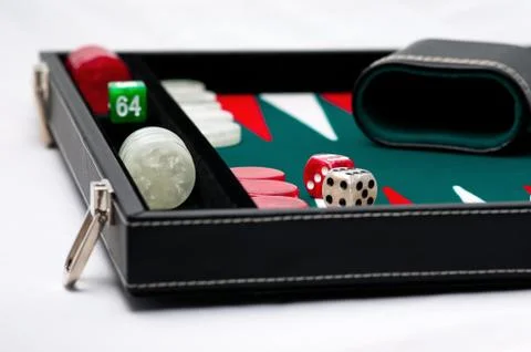 Backgammon case and dice Foto stock