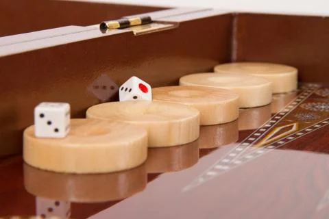 Backgammon chips and dices Stock Photos