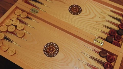Backgammon, closeup hands playing local backgammon. hands playing board game wit Stock Footage 237634491