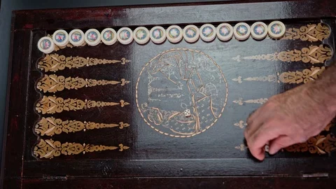 Backgammon game on the board Stock Footage 129082264