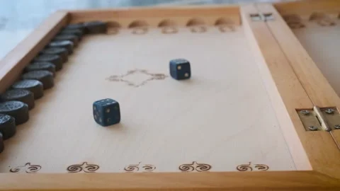 Backgammon game dice roll and move Stock Footage 205739975