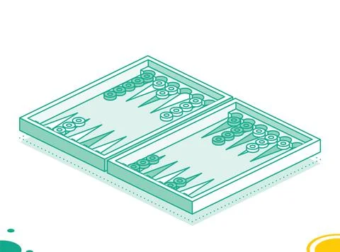 Backgammon. Isometric board game. Leisure table game. Outline objects isola.. Stock Illustration