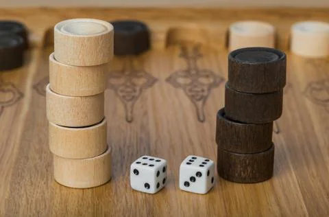 Backgammon playing field and dices Stock Photos