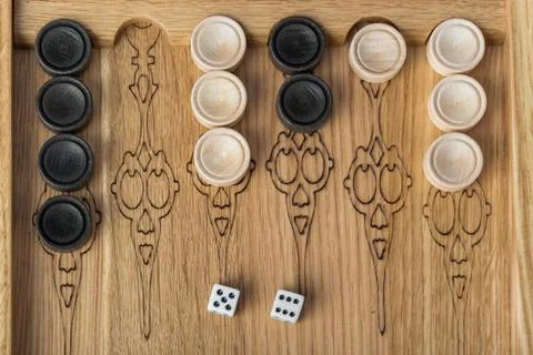 Backgammon playing field and dices Stock Photos