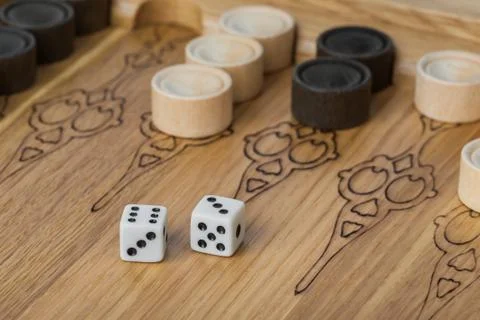 Backgammon playing field and dices Stock Photos