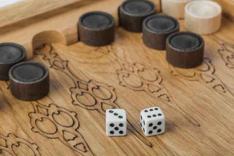 Backgammon playing field and dices Stock Photos