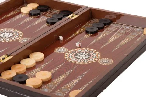 Backgammon set during game Stock Photos