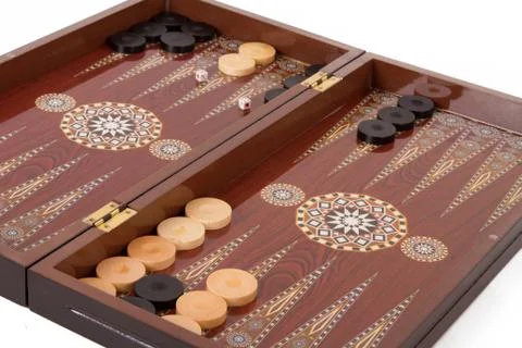 Backgammon set during game Stock Photos