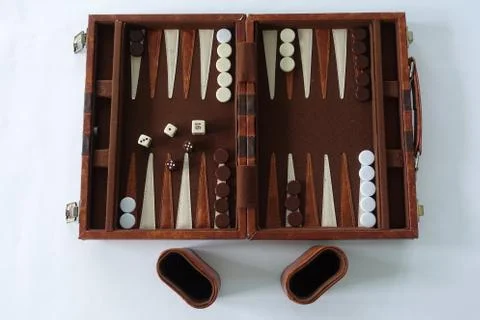 A backgammon set ready for two people to play Stock Photos