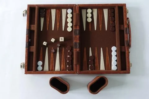 A backgammon set ready for two people to play Stock Photos