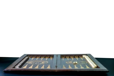 Backgammon on a white background. Start of the game. Stock Photos
