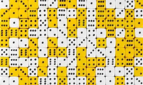 Background of 140 random ordered white and yellow dices Stock Photos