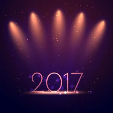 Background of 2017 new year with shiny studio lights Stock Illustration