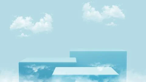 Background 3d blue rendering with podium and minimal cloud blue scene. Stock Illustration