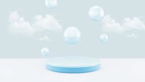 Background 3d blue rendering with podium and minimal cloud blue scene. Stock Illustration