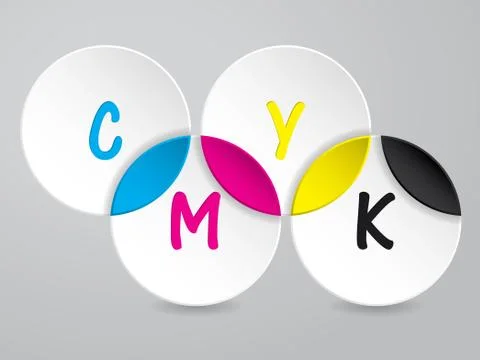 Background with 3d circles and CMYK text Illustrazione stock