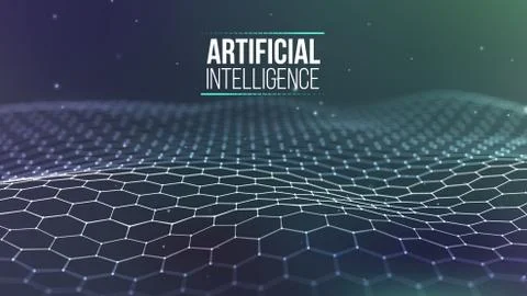 Background 3d grid. Ai tech wire network futuristic wireframe. Artificial Stock Illustration