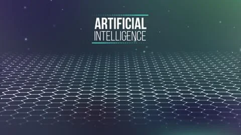 Background 3d grid. Ai tech wire network futuristic wireframe. Artificial Stock Illustration