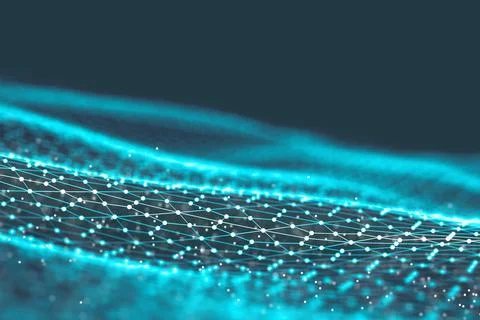 Background 3d grid.Cyber technology Ai tech wire network futuristic wireframe Stock Illustration