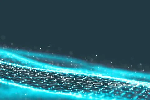 Background 3d grid.Cyber technology Ai tech wire network futuristic wireframe Illustrazione stock