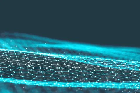 Background 3d grid.Cyber technology Ai tech wire network futuristic wireframe Illustrazione stock