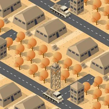Background 3D illustration army armed troop isometric armed military Stock Illustration