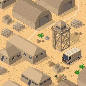 Background 3D illustration army armed troop isometric armed military Stock Illustration
