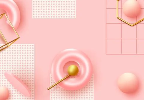 Background with 3d realistic objects. Minimal abstract composition. backdrop  Stockillustratie