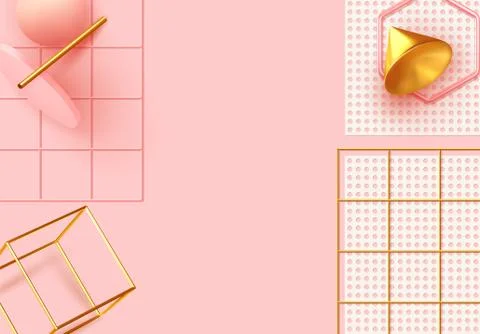 Background with 3d realistic objects. Minimal abstract composition. backdrop  Illustrazione stock
