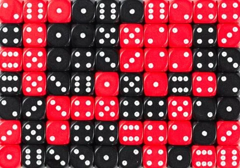 Background of 70 random ordered black and red dices Stock Photos