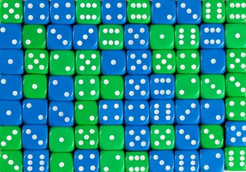 Background of 70 random ordered blue and green dices Stock Photos