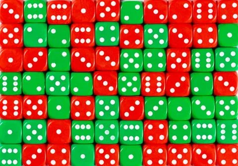 Background of 70 random ordered red and green dices Stock Photos