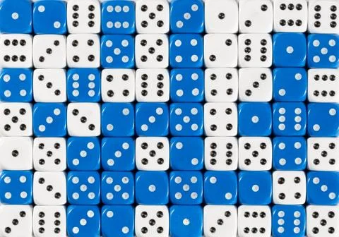 Background of 70 random ordered white and blue dices Stock Photos