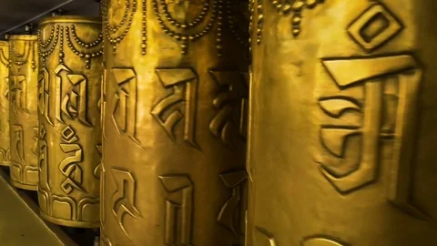 Background about buddhism, prayer mills in buddhist monastery Stock Footage 75257939