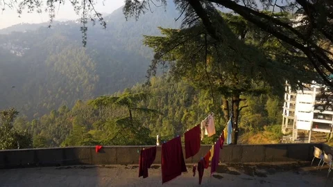 Background about buddhism, prayer mills in buddhist monastery Stock Footage 75258326