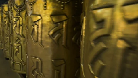 Background about buddhism, prayer mills in buddhist monastery Stock Footage 75259301