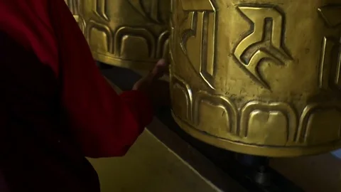 Background about buddhism, prayer mills in buddhist monastery Stock Footage 75259424